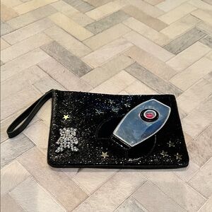 Betsey Johnson Black Glitter Rocket Wristlet